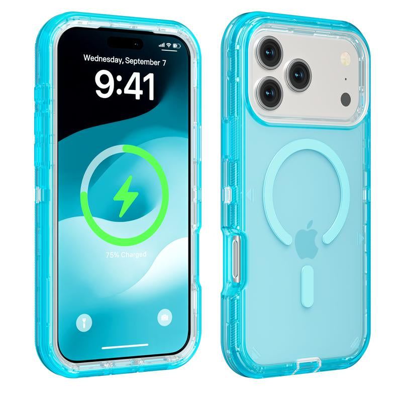 3 Layer Case for Iphone 17 Pro Max 17 Air 16 15 14 13 Pro Max, Magnetic Magsafe Defender Case, Hybrid Heavy Duty Shockproof Case, Transparent Clear Cover