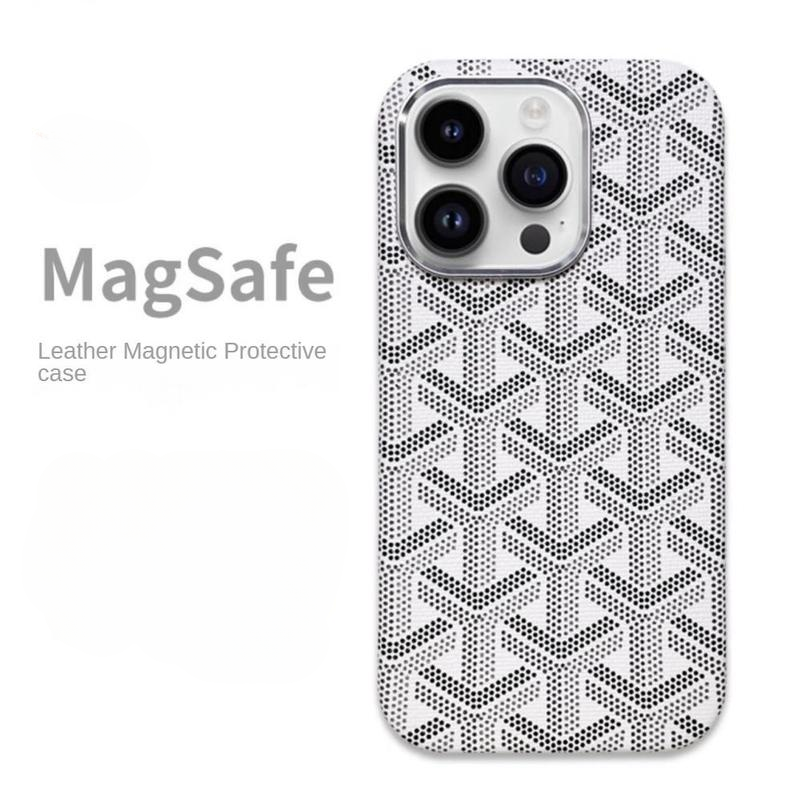 Magsafe Leather Magnetic Protective Case for Iphone 17 Pro Max Trendy Shockproof Cover with Microfiber Lining & Elegant Patterns Ultra Thin Durable Stylish Protection Black Metal Finish Smartphone Cellphone