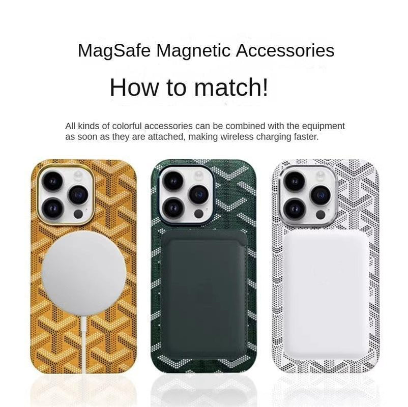 Magsafe Leather Magnetic Protective Case for Iphone 17 Pro Max Trendy Shockproof Cover with Microfiber Lining & Elegant Patterns Ultra Thin Durable Stylish Protection Black Metal Finish Smartphone Cellphone