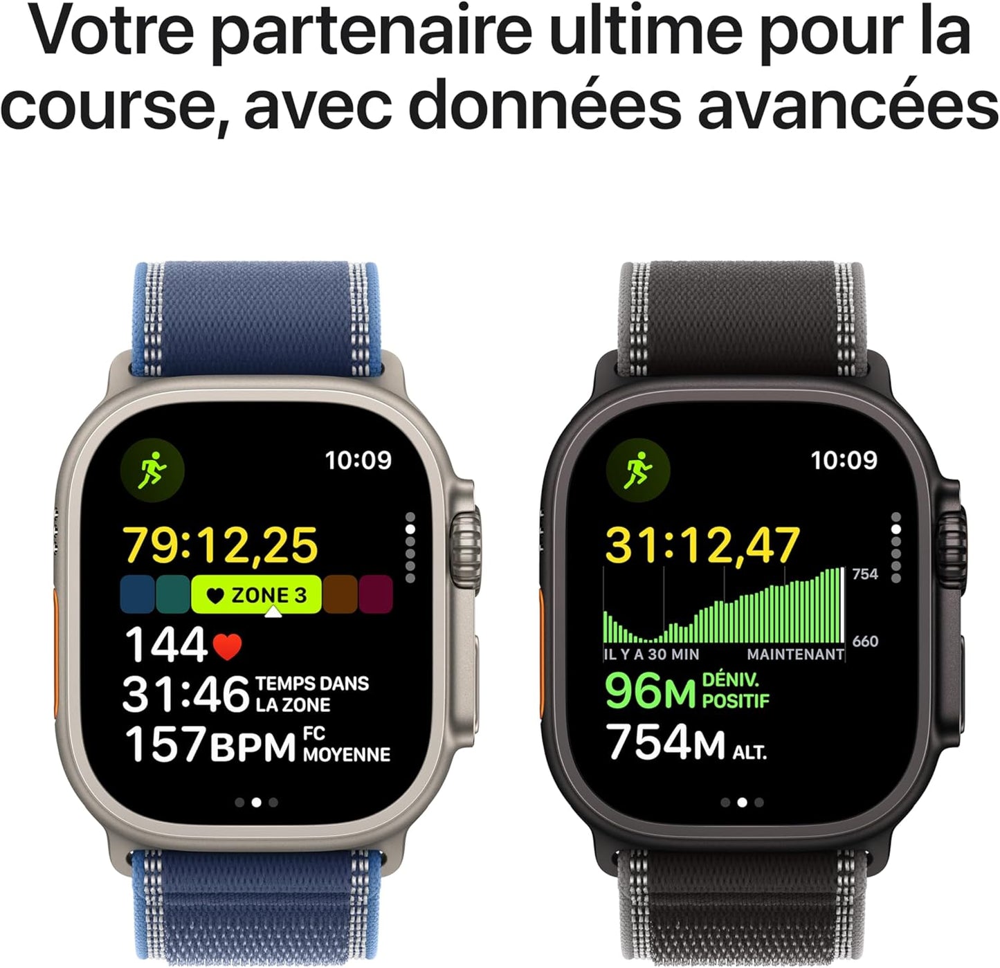 Apple Watch Ultra 3 GPS + Cellular, Boîtier en Titane Naturel de 49 mm, Bracelet Océan Bleu Maritime One Size - Poignet de 130 à 200 mm