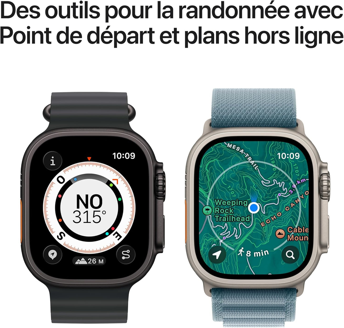 Apple Watch Ultra 3 GPS + Cellular, Boîtier en Titane Naturel de 49 mm, Bracelet Océan Bleu Maritime One Size - Poignet de 130 à 200 mm