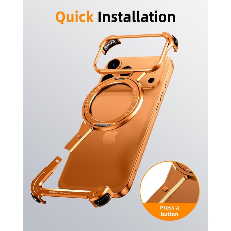 Coque de téléphone pour iPhone 17 Pro/Pro Max/17 Air avec support rotatif à 360°, cadre métallique, compatible Magsafe