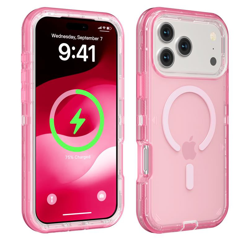 3 Layer Case for Iphone 17 Pro Max 17 Air 16 15 14 13 Pro Max, Magnetic Magsafe Defender Case, Hybrid Heavy Duty Shockproof Case, Transparent Clear Cover