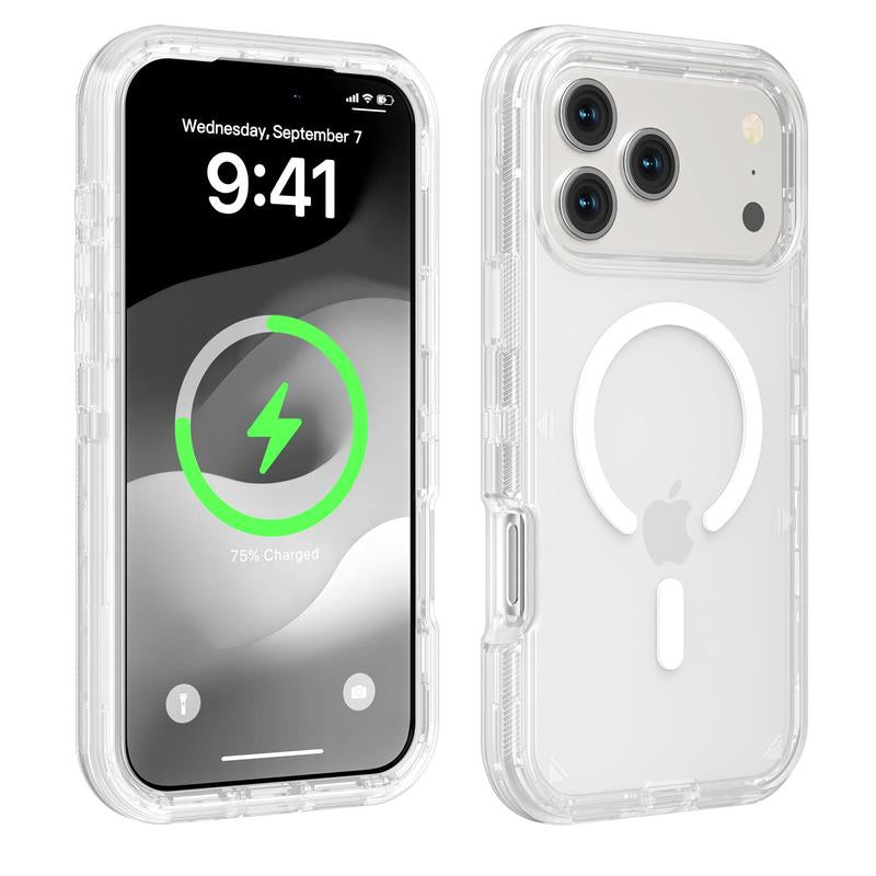 3 Layer Case for Iphone 17 Pro Max 17 Air 16 15 14 13 Pro Max, Magnetic Magsafe Defender Case, Hybrid Heavy Duty Shockproof Case, Transparent Clear Cover