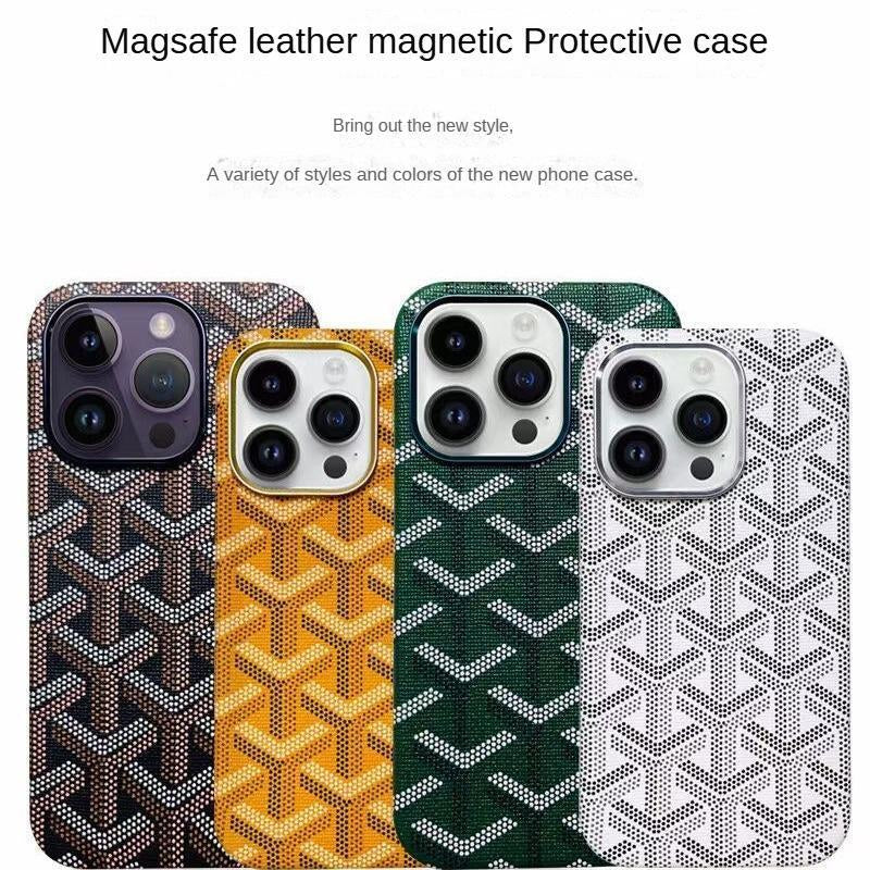 Magsafe Leather Magnetic Protective Case for Iphone 17 Pro Max Trendy Shockproof Cover with Microfiber Lining & Elegant Patterns Ultra Thin Durable Stylish Protection Black Metal Finish Smartphone Cellphone