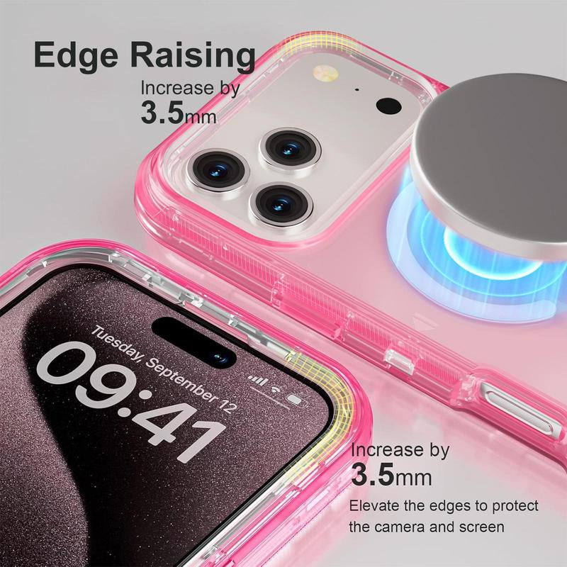 3 Layer Case for Iphone 17 Pro Max 17 Air 16 15 14 13 Pro Max, Magnetic Magsafe Defender Case, Hybrid Heavy Duty Shockproof Case, Transparent Clear Cover
